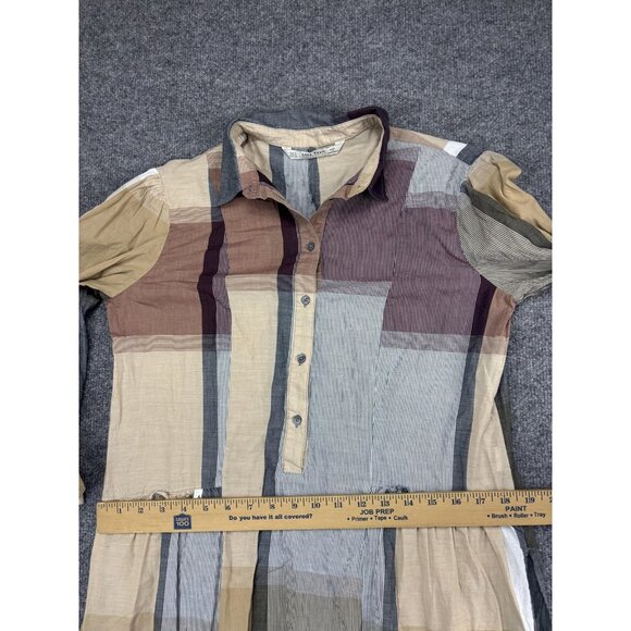 Zara Basic Collection Dress Womens Medium Multi Color Stripe Shirt Midi Collared - Picture 5 of 9